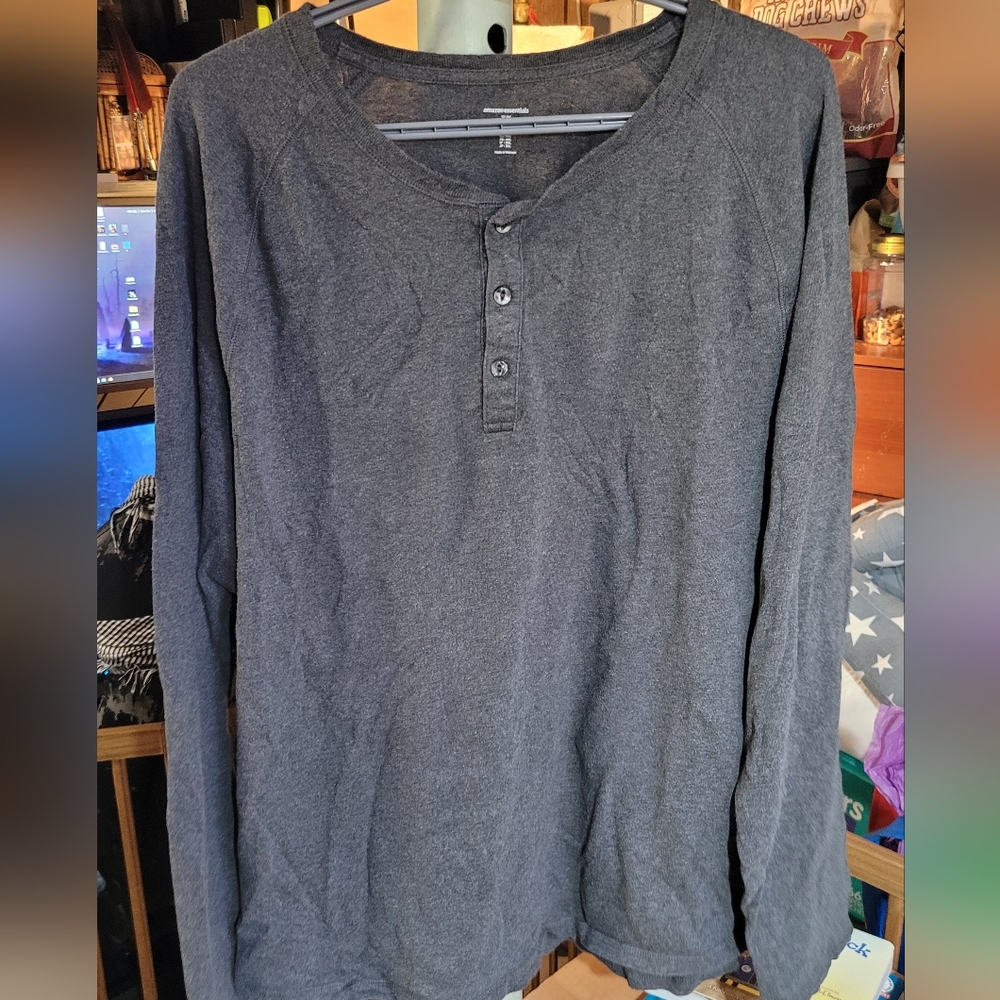 Amazon Essentials Dark Gray Long Sleeve Henley Shirt